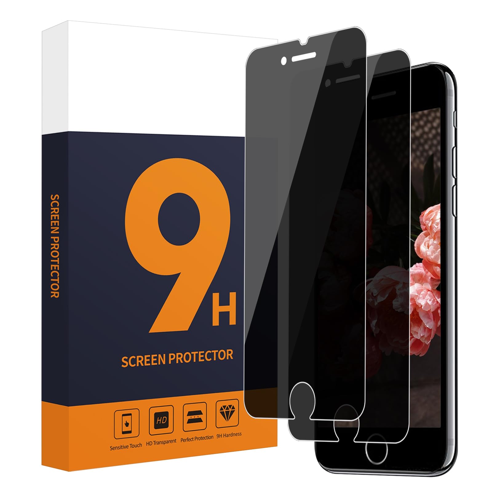 Carantee 2 Stück Schutzfolie für Panzerglas für iPhone 6/6s/7/8/SE Sichtschutz, 9H Härte Sichtschutzfolie, 2,5D Runde Kante Privatsphäre Schutzglas, Anti-Spy iPhone 8/SE Displayschutz Blickschutzfolie