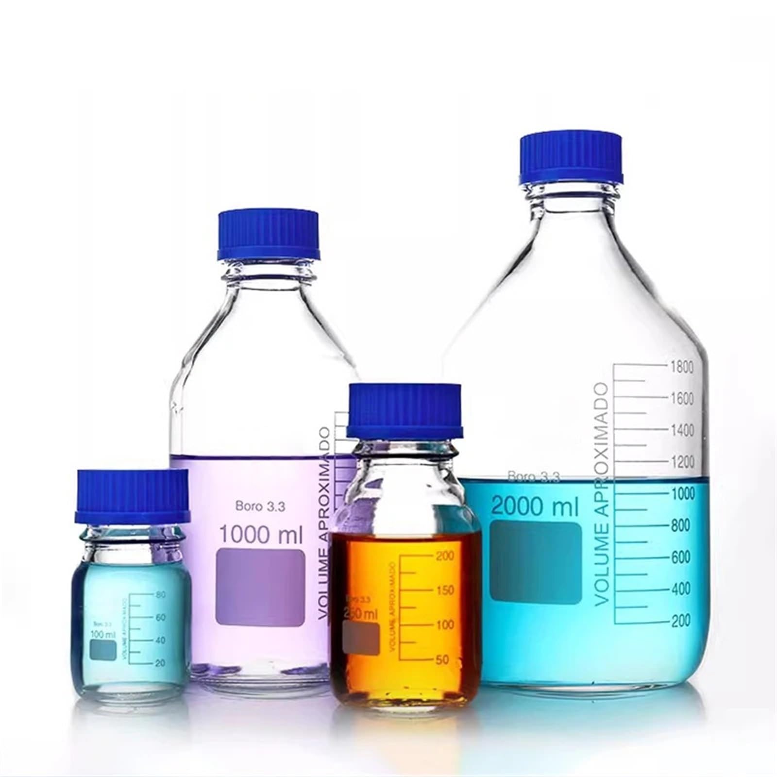 Botella de reactivo de laboratorio, botella de muestreo de vidrio graduada con tapa de rosca(Clear 1000ML)