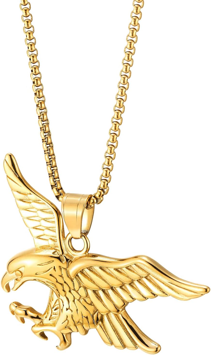 COOLSTEELANDBEYOND Men’s Gold Eagle Pendant Necklace, Stainless Steel Flying Hawk Bird Design, Statement Chain Jewelry - Image 3