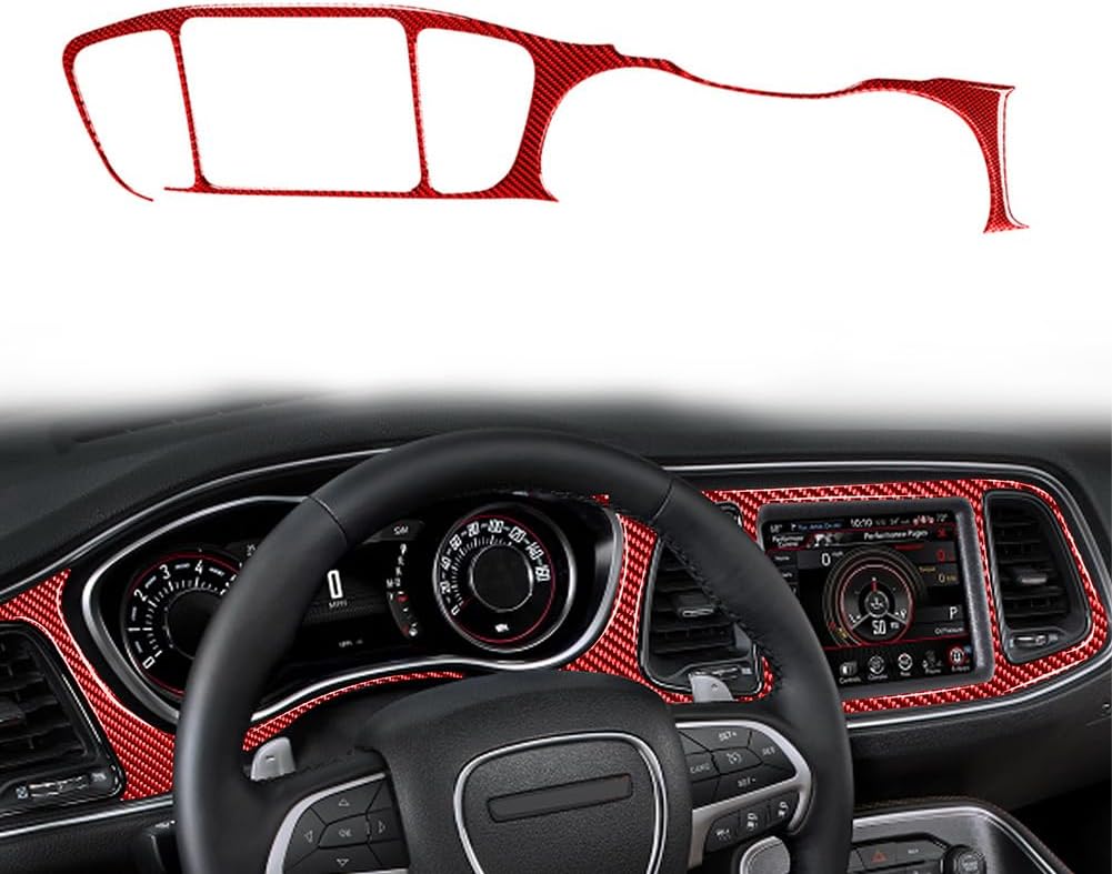 Cnkaka036 1Pc Left Hand Carbon Fiber + Epoxy Coating (Soft) Interior Accessories Dashboard Instrument Protecter Center Consoles Red For Dodge Challenger 15-24
