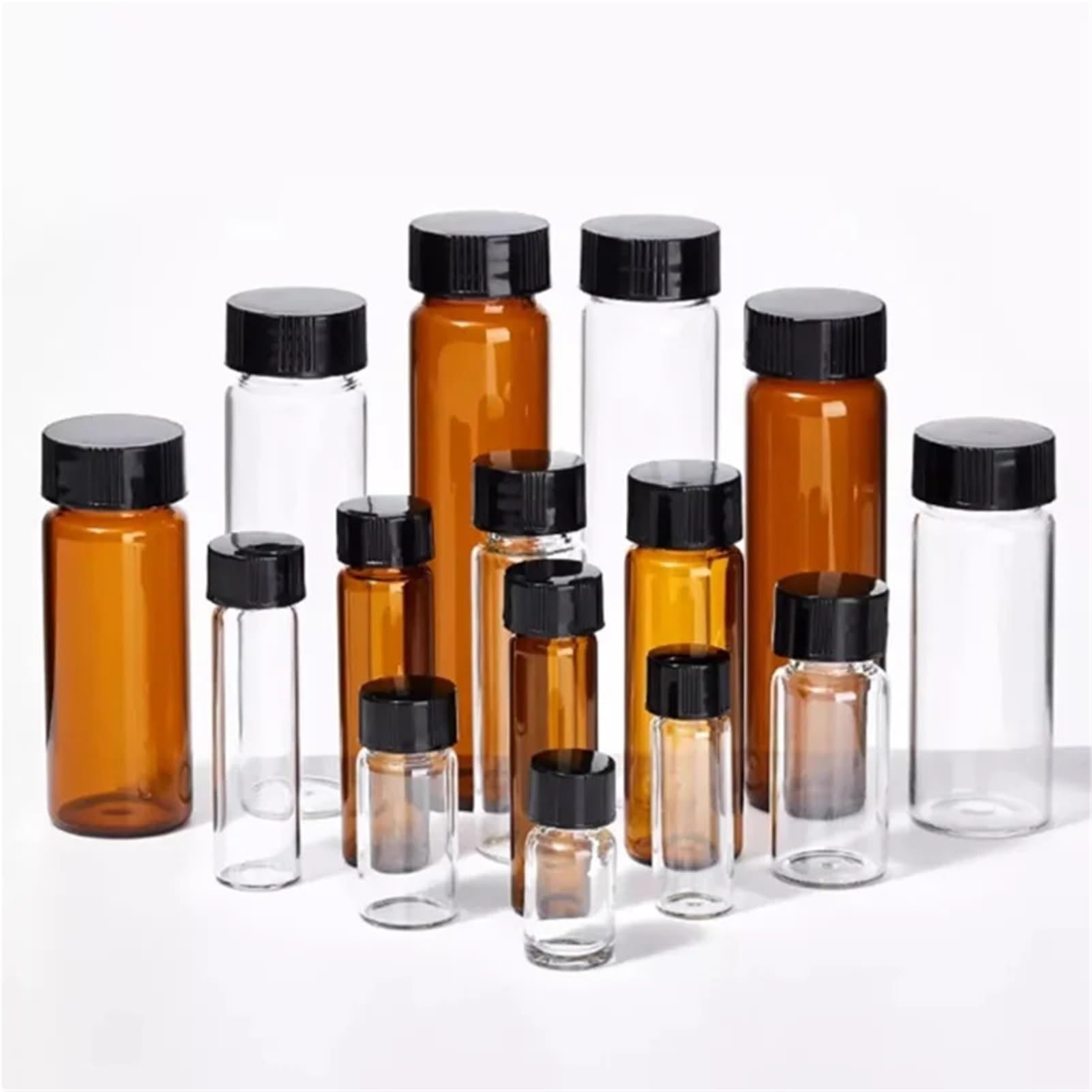 Glas-Probenflasche, 3 ml bis 50 ml klares/braunes Glas, Reagenzfläschchen mit Schraubverschluss aus Kunststoff und PE-Pad(50ml Brown)