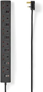 Invero® Premium 6 Way Gang 3M Individually On/Off Switched Power Mains Extension Lead Socket 3 Metre - Black