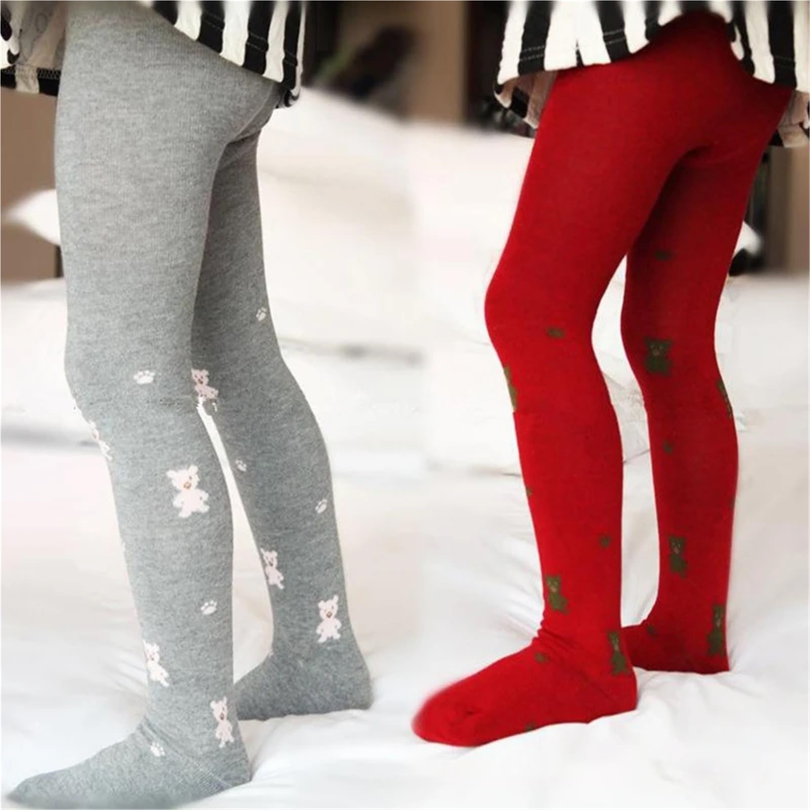 Pantimedias de Oso Lindo for niños de otoño y Primavera for niñas – Medias de algodón con Dibujos Animados for niños (2-6 años)(Black,S)