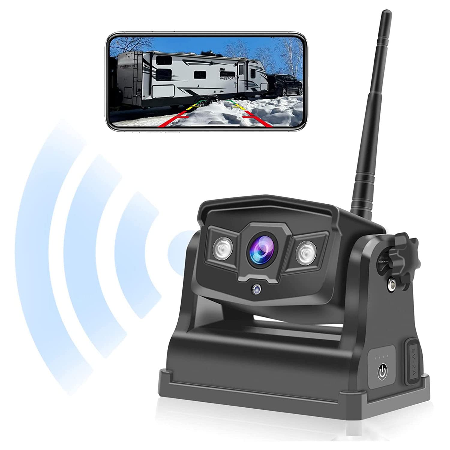 Cámara trasera inalámbrica, cámara frontal WiFi recargable para remolque/quinta ruedas/caravanas