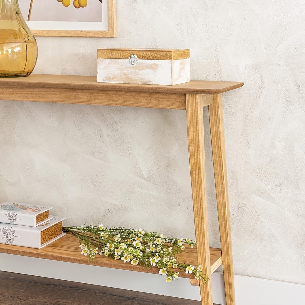 LOLAhome - Consola de Estilo nórdico en Madera Natural de 100x30x72 cm. Diseño de líneas Rectas con Estante Inferior para Entrada o Dormitorio. Aporta un Toque cálido, Moderno y Acogedor.