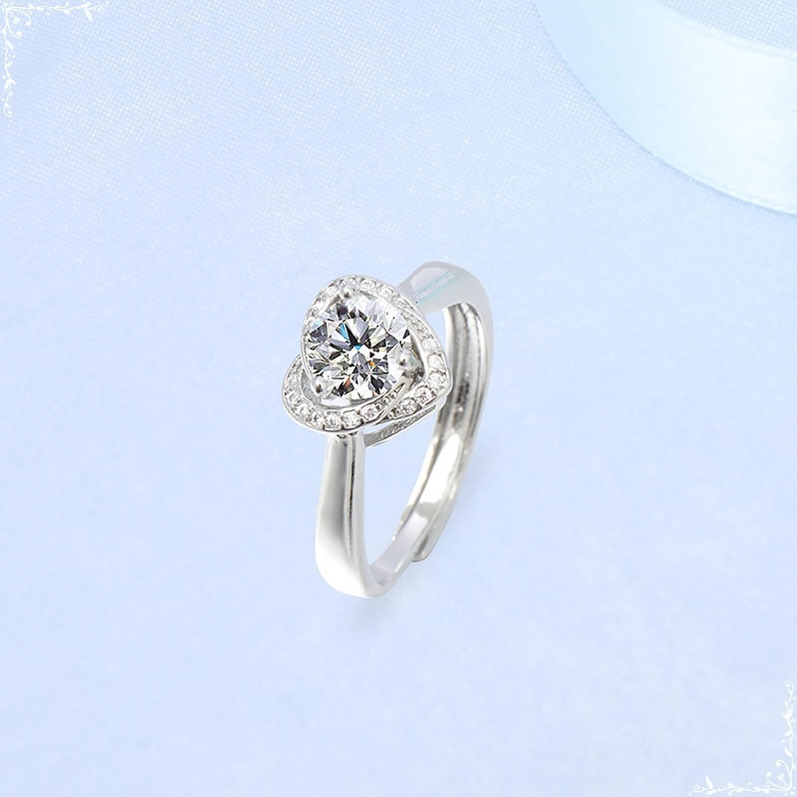 9 Karat Weißgold Ringe Moissanit Weiß, Ring Damen Herz