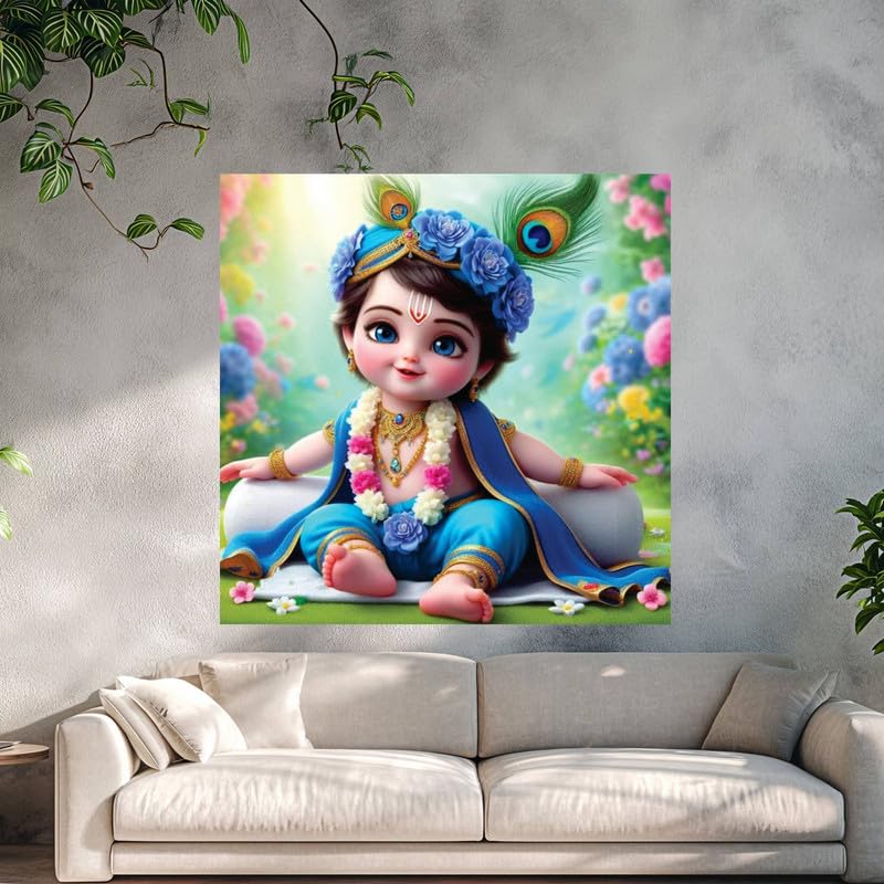 Image of British Terminal Cute little Bal Gopal Baby God Krishna| Kanha Ji | Laddu Lord Makhan Chor Painting Religious Poster for Pregnant Women for wall (matt thin vinyl,sticker,multicolor,unframed)| bj35