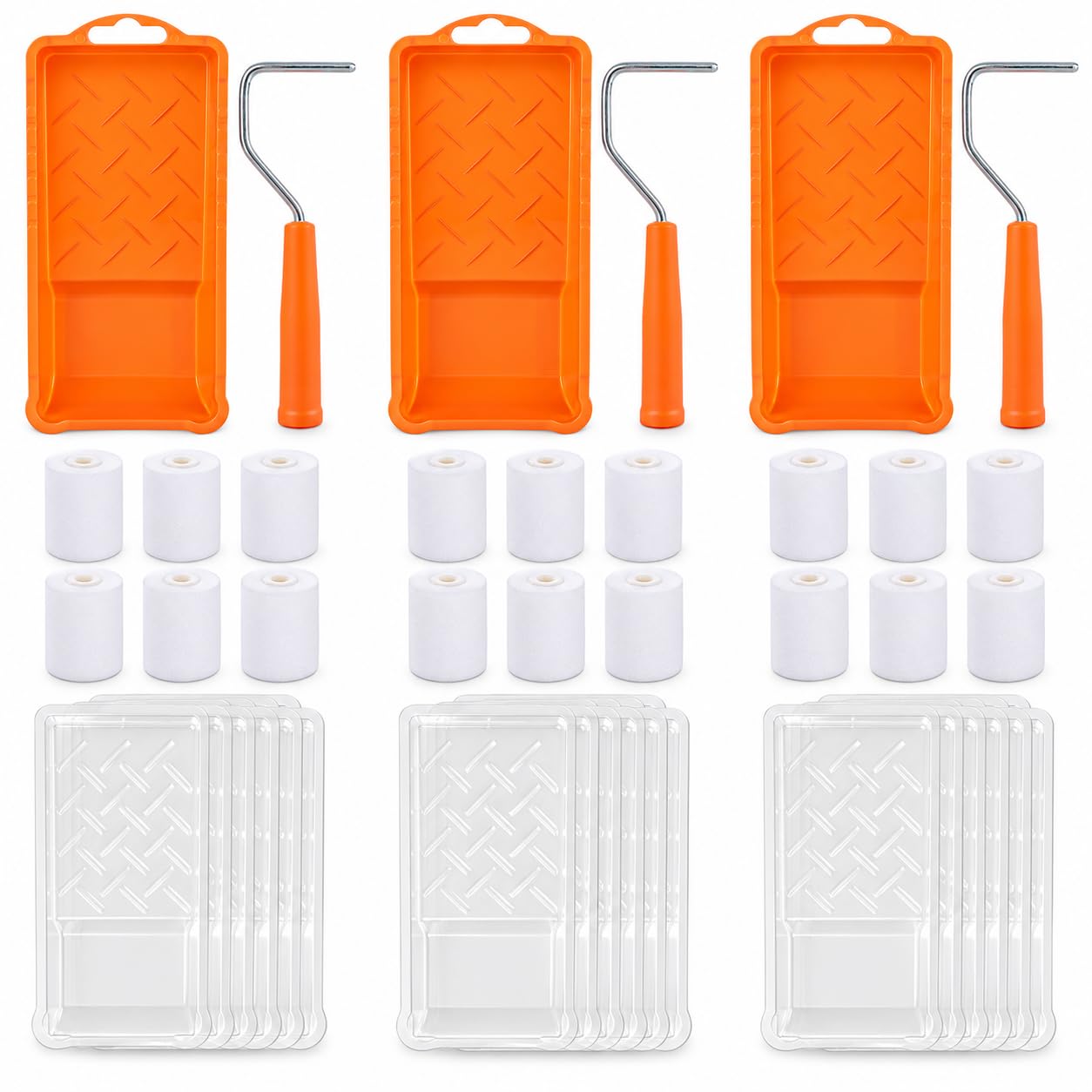 28 rulli bianchi da 5,1 cm con vassoio arancione da 23 x 10,5 cm, mini rulli per pittura, mini rullo in schiuma, set di rulli in schiuma piccoli da 5 cm (arancione)