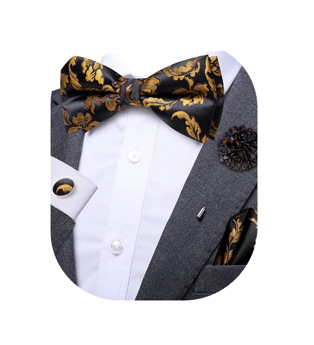 DubulleBow Tie and Lapel pin Set with Pocket Square Cufflinks