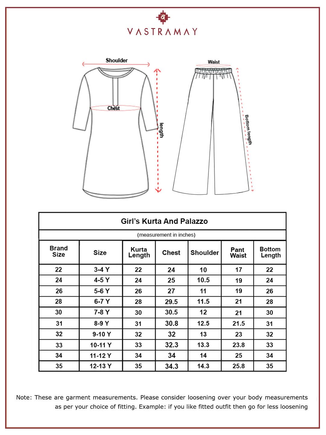 VASTRAMAY Kurta-Set für Mädchen mit Dupatta – Vetvet bestickter Kurta-Palazzo und Dupatta-Set für Mädchen