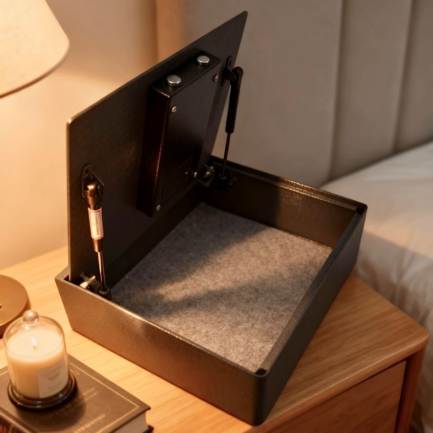 Cassaforte digitale per hotel con serratura elettronica della tastiera, grigio, design aperto, accesso chiave di backup, display a LED incorporato