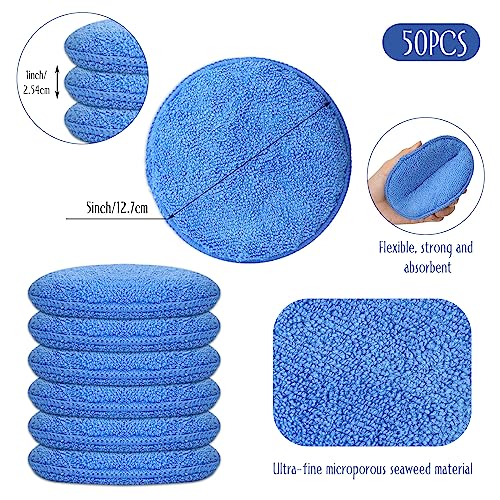 Image of Tanlade 50 Pcs Car Detailing Microfiber Applicator Pad Wax Applicator Wash Microfiber Pads, 5 Inch Diameter (Blue)