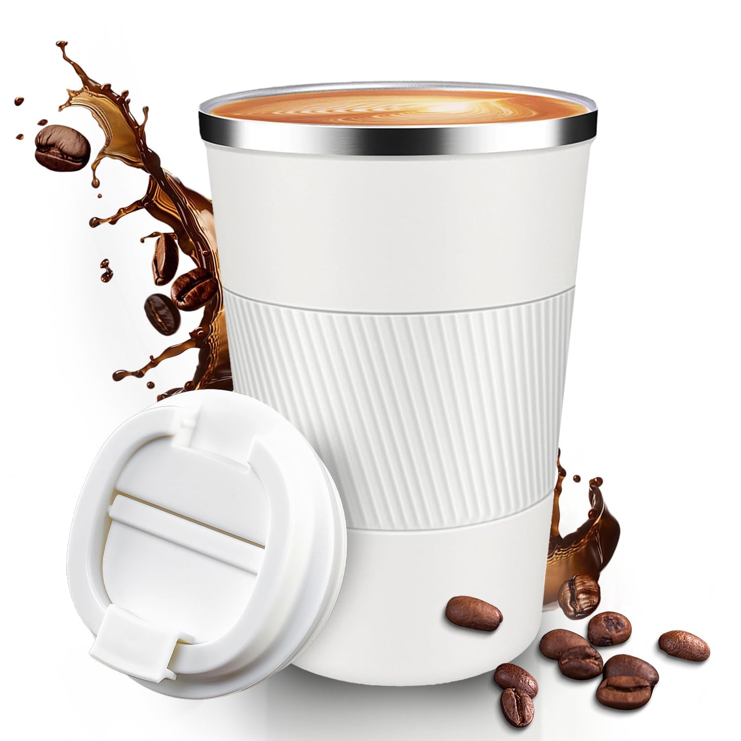 KANGSIT Insulated Travel Mug with Leakproof Lid, 380ml