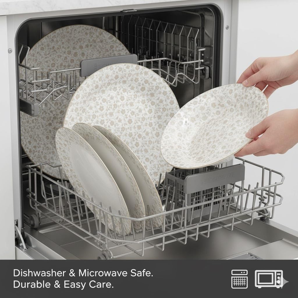 Juego de Vajilla de Cocina 18 Piezas Flor Beige