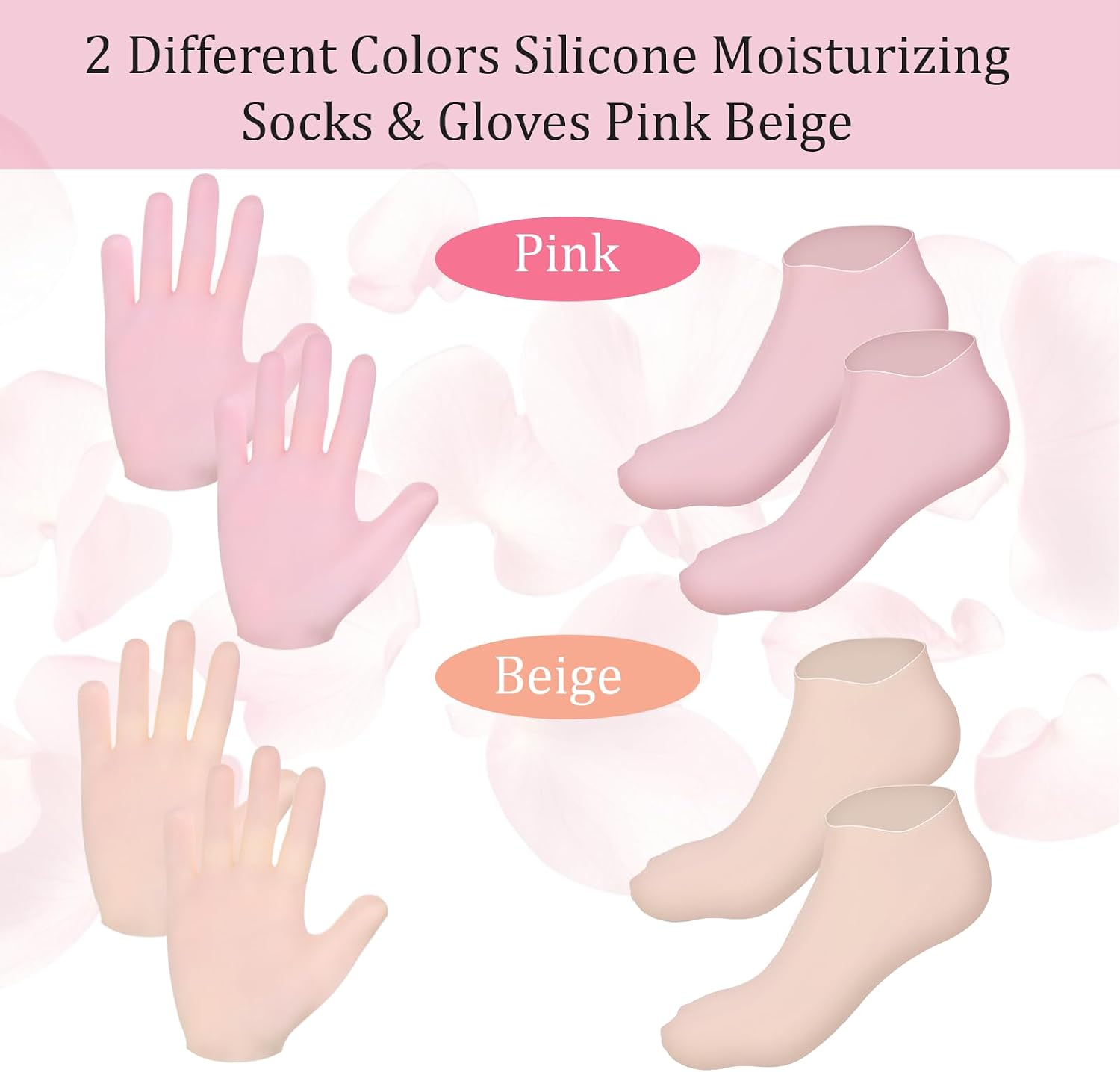 4 Pairs Silicone Glove Socks Set Silicones Moisturizing Socks Anti Slip Foot Spa Silicone Sock Soft Spa Pedicure Gel Sock for Dry Feet Hands Cracked Heels Rough Skin