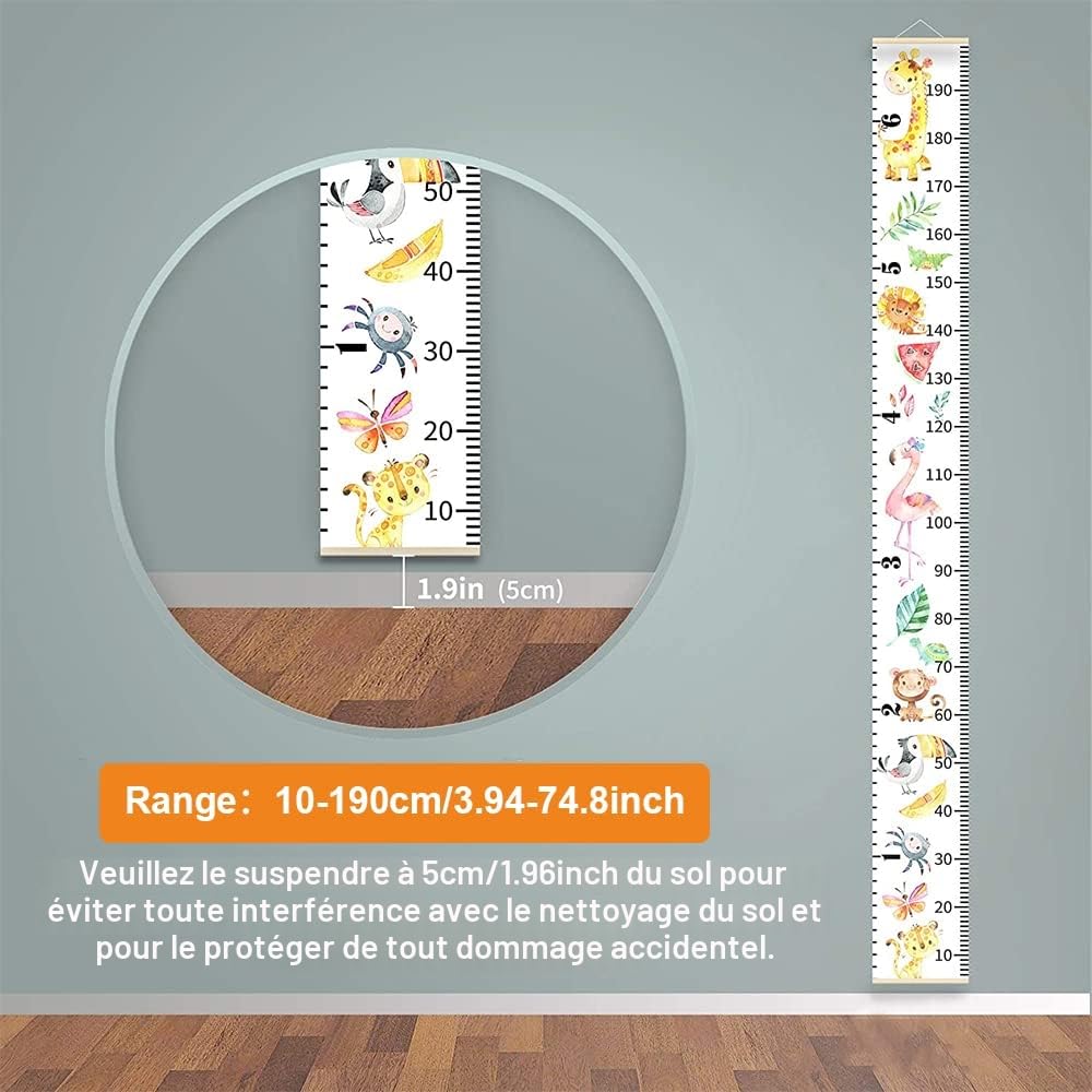 Toise de Hauteur pour Enfants,20cm×200cm Toise Murale Enfant,Règle de Hauteur en Toile Amovible,Mesure Taille Enfant avec Motif Dessin Animé,pour Enfants,Décoration de Chambre,Jardin d'enfants