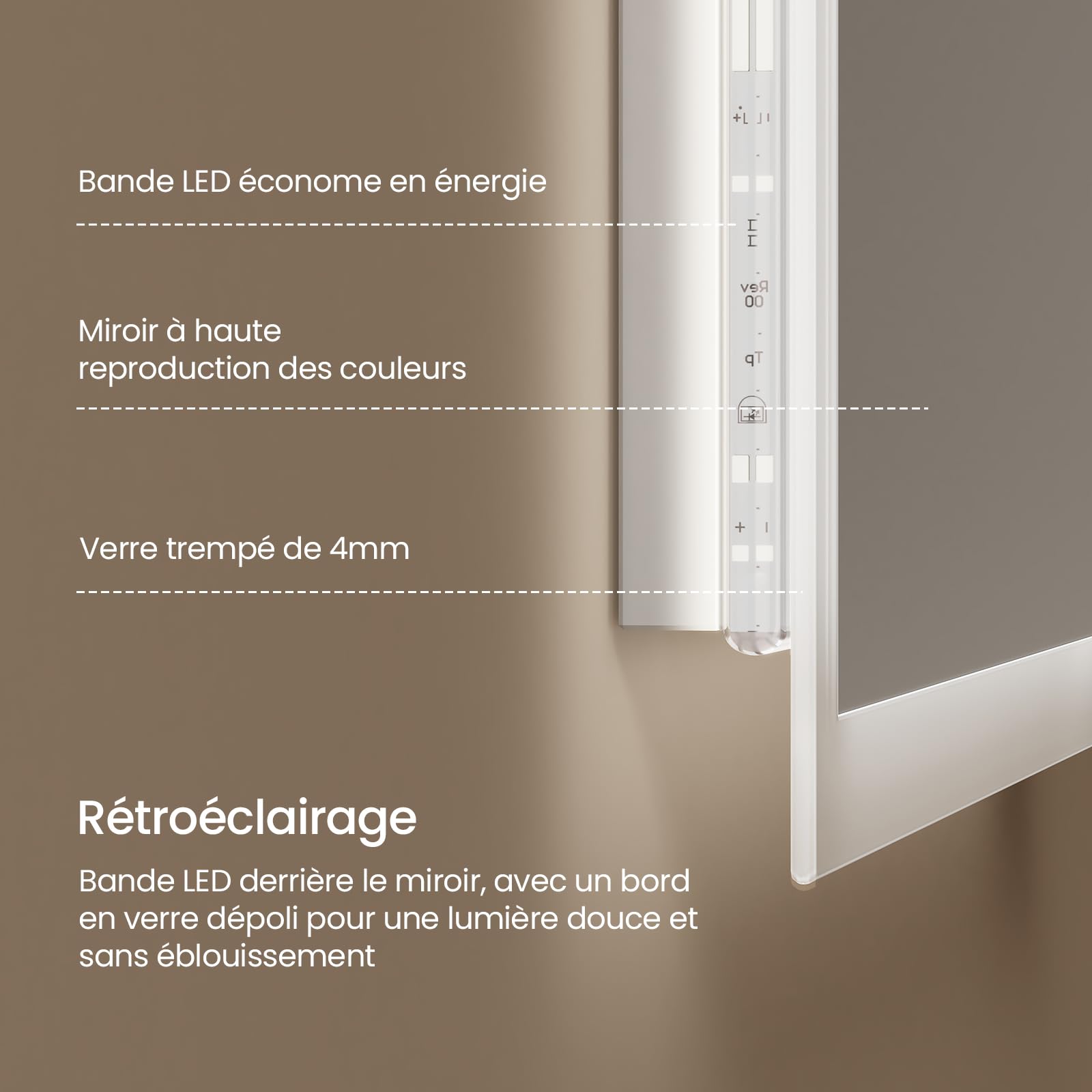 EMKE Miroir Salle de Bain LED Rectangulaire 50x70 cm Interrupteur Bascule | Miroir mural IP44 pour hôtel et maison,Antibuée,Pose verticale ou horizontale,2 couleurs 3000K/6500K