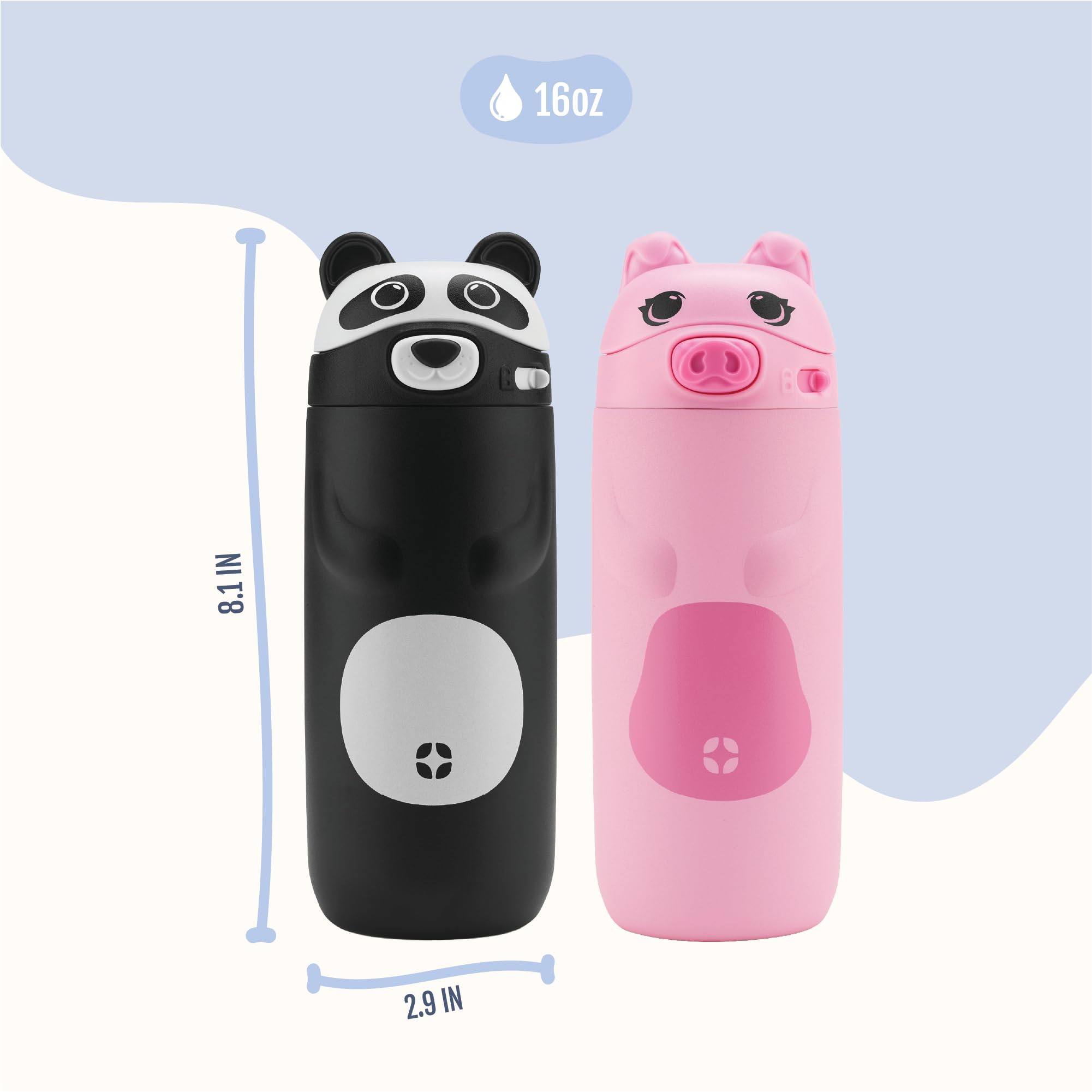 Ello Ellies - Borraccia termica in acciaio inox per bambini, con cannuccia e maniglia per il trasporto integrata e coperchio di chiusura a prova di perdite, per zaino scolastico, portapranzo e sport