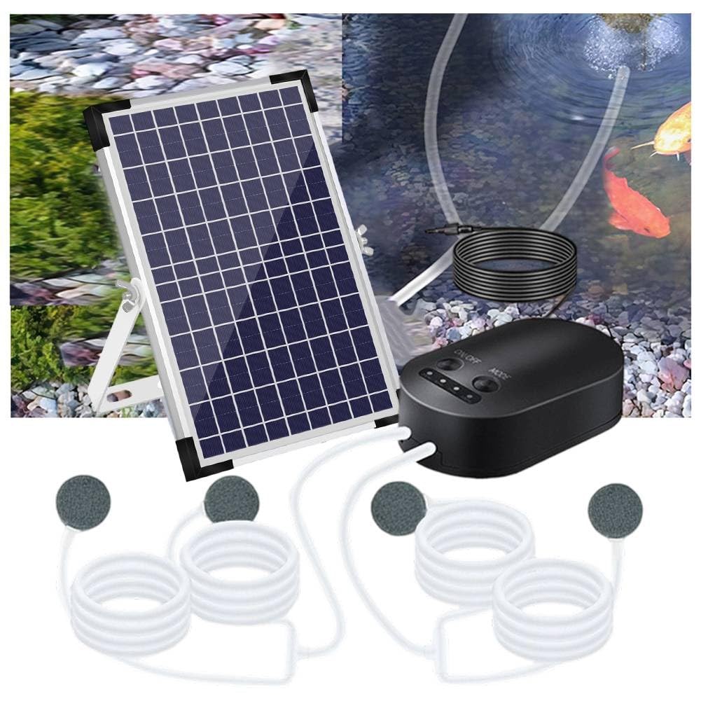 Lecreatekit Aeratore solare per laghetto con batteria, 10 W, 10 V, ossigeno, 3 modalità, 4400 mAh, per giardino, laghetto, acquario, acquario