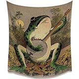 GKUOEROW Vintage Boho Wall Decor Orange Frog Tapestry Hanging with Playing Banjo Wall Aesthetic Tapestry for Bedroom Living Room Dorm (Yellow, 24' × 36')