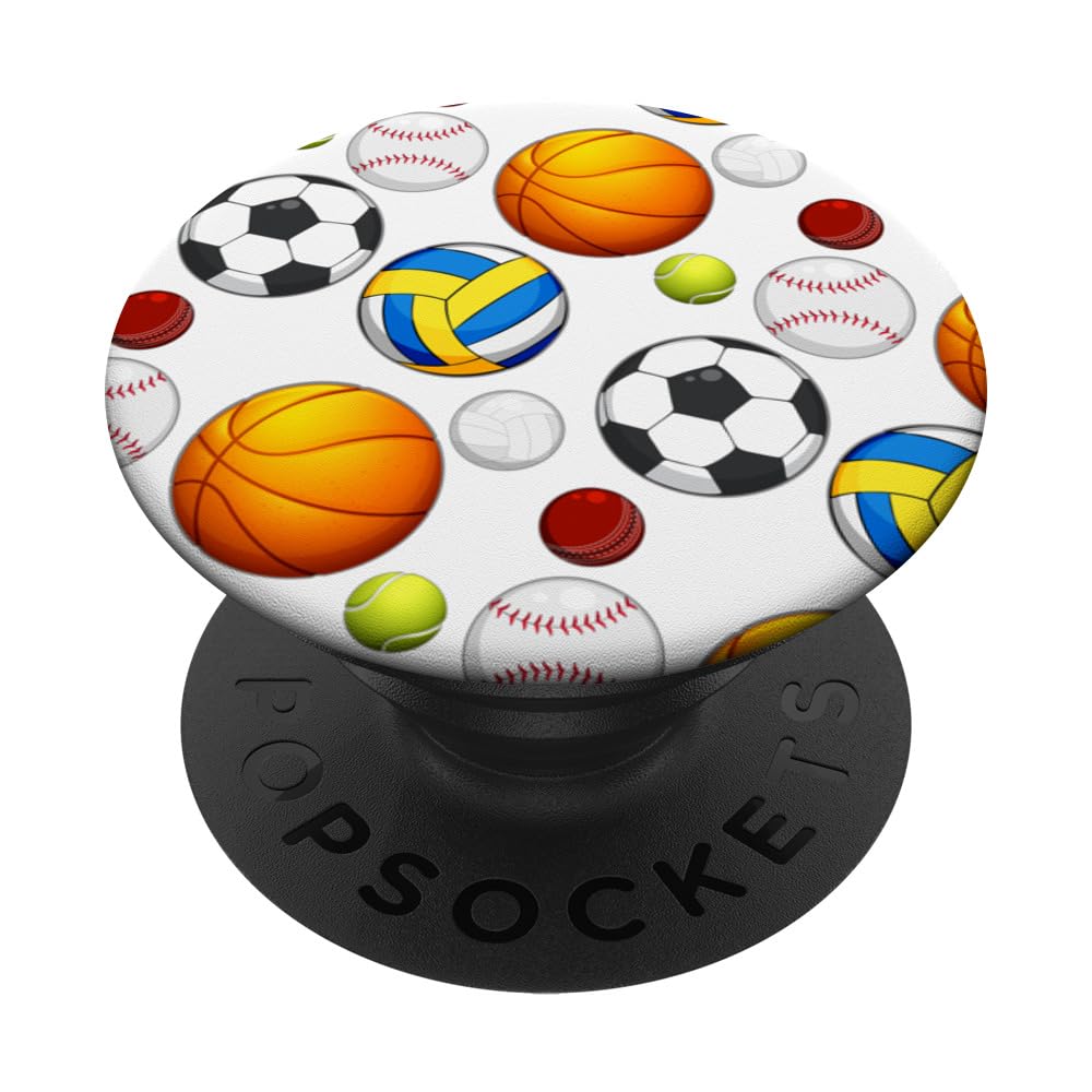 Kids Cute Sports Cartoon Pattern Graphic Color Background PopSockets Swappable PopGrip, Black