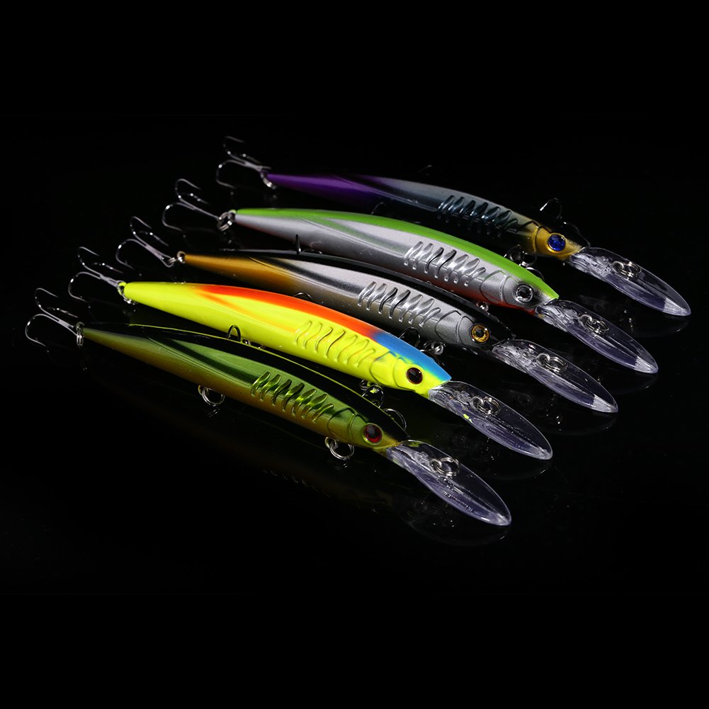 Señuelos de Pesca Blandos, 5PCS Señuelos de Pesca de plástico ABS Cebos Crankbaits hundidos con Ojos 3D Tres anzuelos triples for Agua Dulce Señuelos de Agua Salada Pesca en el océano