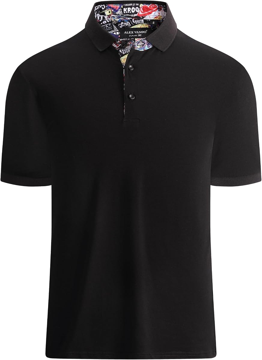 Alex Vando Mens Polo Shirts Short Sleeve Regular Fit Fashion Designed Shirt | Premium fabric, Silky breathable touch, Rich color option, True US Size, Wrinkle resistant, Sports & office versatile styling