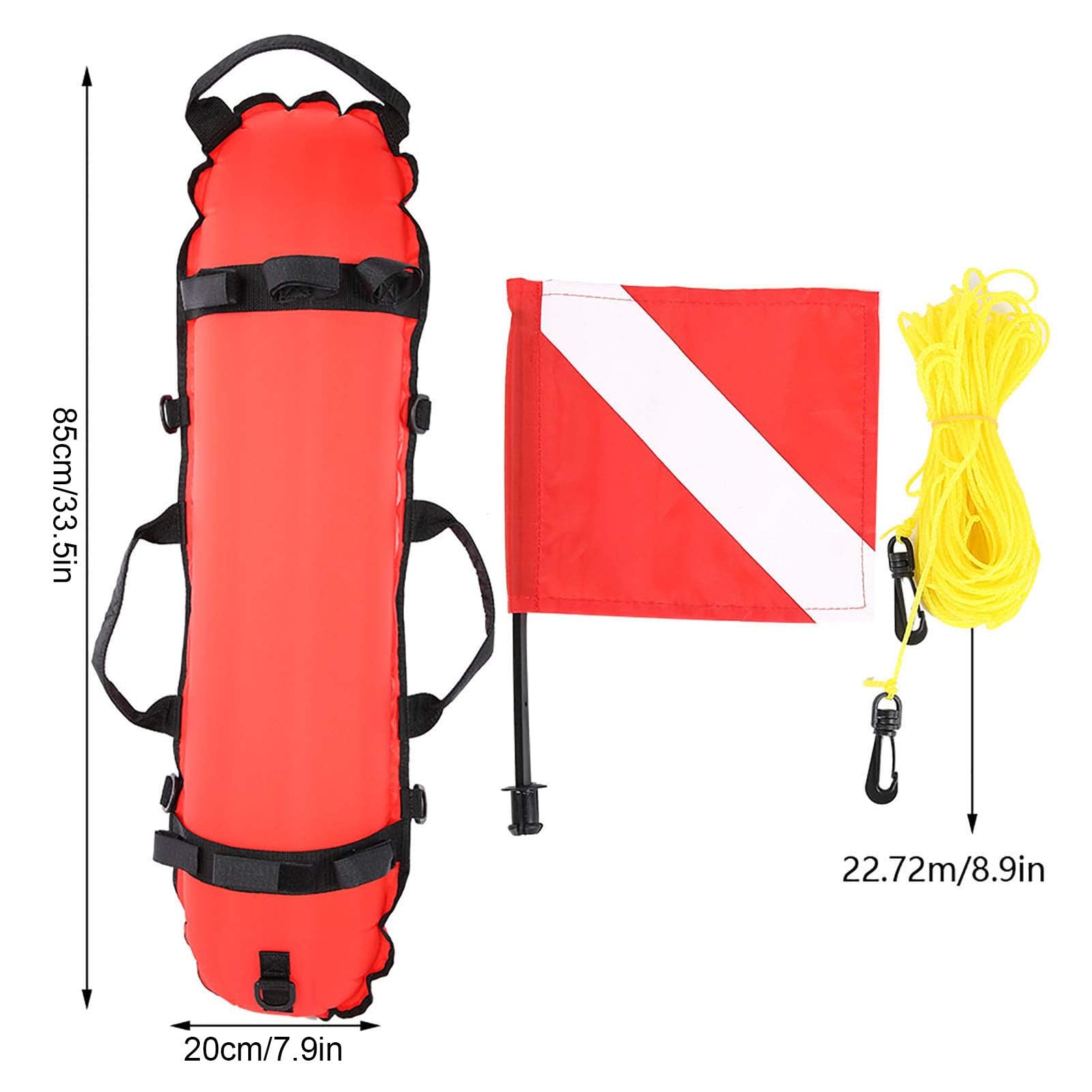 Alomejor Torpedo Buoy Keep Diving Inflation avec Drapeau Pliable et Corde pour la Plongée sous-Marine Chasse sous-Marine Plongée Libre Orange