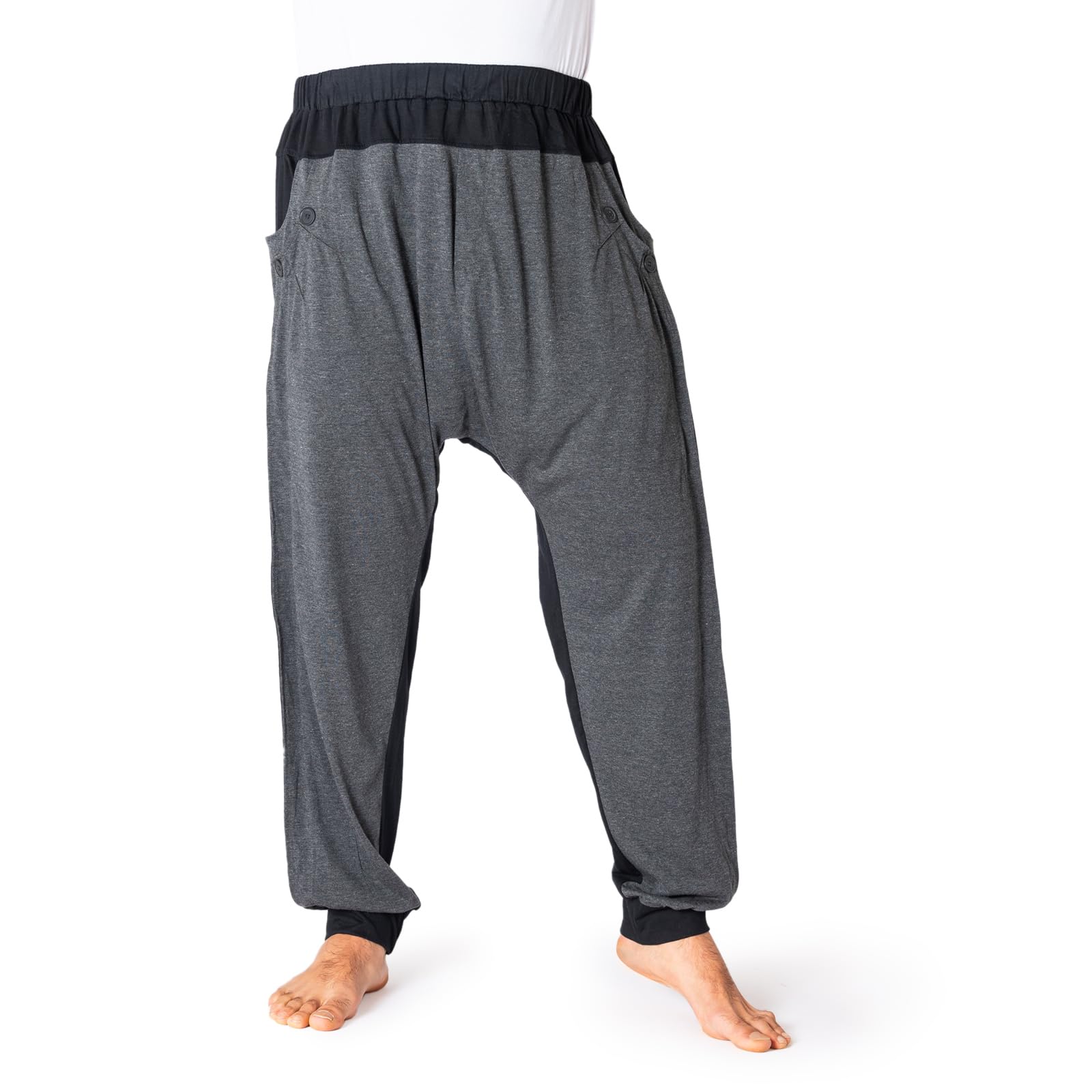 PANASIAM Pantaloni Baggy Casual – 100% Cotone – Jogger Larghi Con Cucitura Ginocchio – Colore Oliva – Taglia L