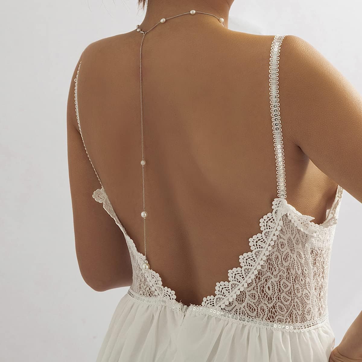 Pearl Necklace Dainty Bride Backless Pearl Body Chain Necklace Gold Pearls Y Necklaces Pearls Choker Prom Necklaces Wedding Bridal Bridesmaid Jewelry (Long A) - Image 4