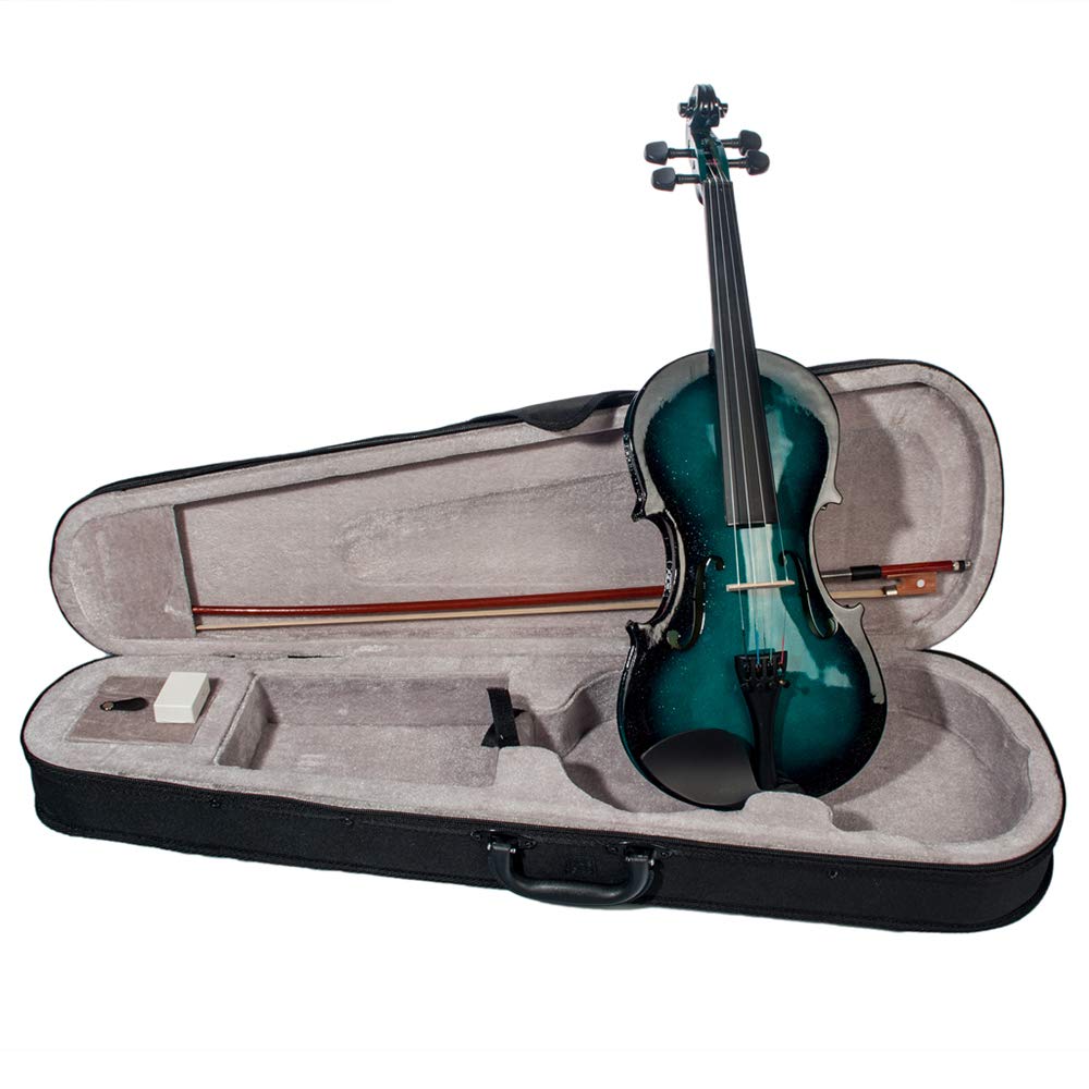 Violino Acustico 4/4 Full Size Fiddle + Custodia Archetto colofonia Blu e Nero per Studenti Principianti Set di Accessori per Violino