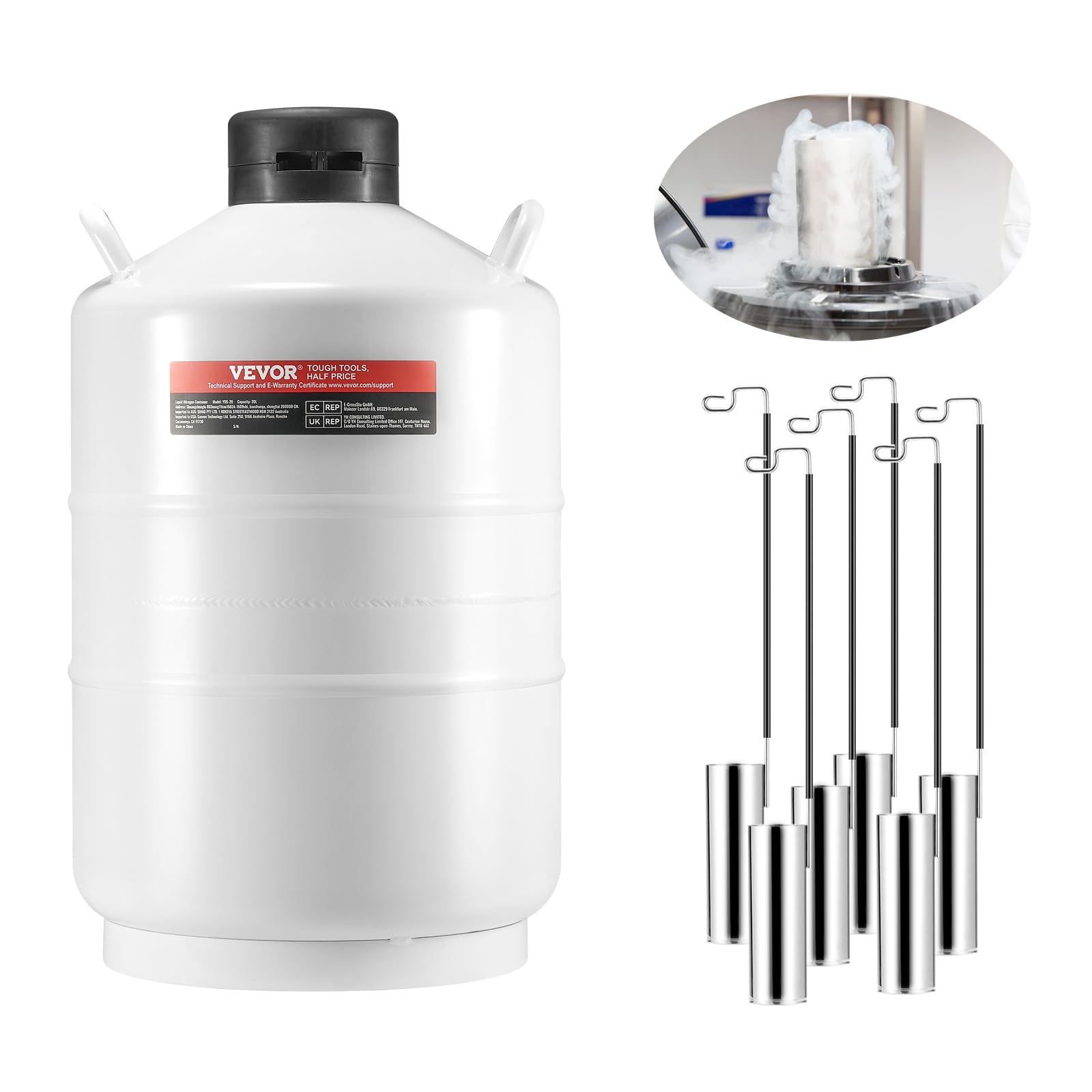 VEVOR Liquid Nitrogen Tank, 20 L Aluminum Alloy Liquid Nitrogen Container, LN2 Tank Dewar with 6 Canisters and Carry Bag with Straps, Cryogenic Tank for Beauty Industry, Semen Preservation, Scientific