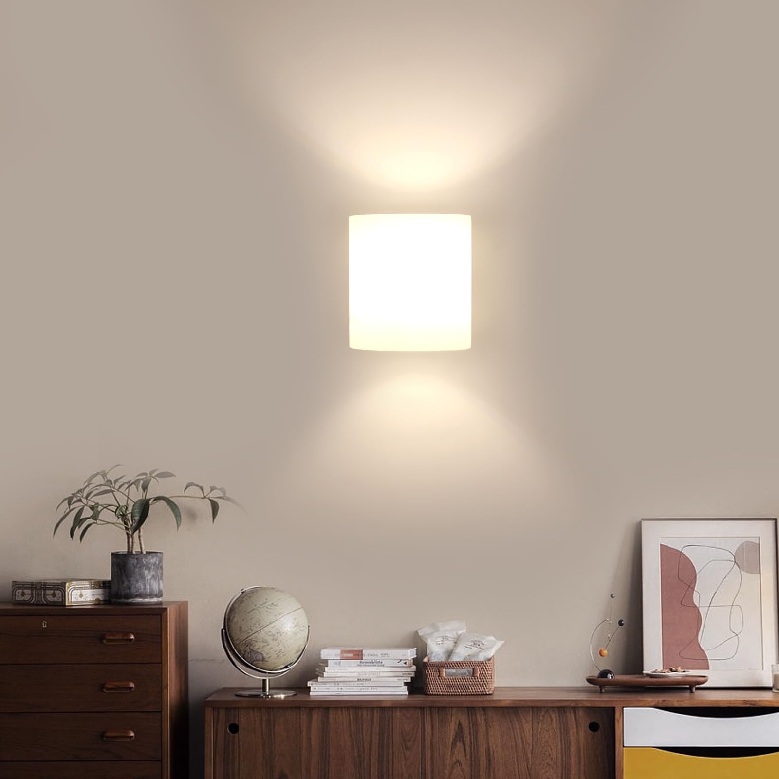 Comely Applique Murale Intérieure Bois 2 Pièces Lampe Murale E27 Rétro en Verre Lampe de Chevet pour Chambre Salon