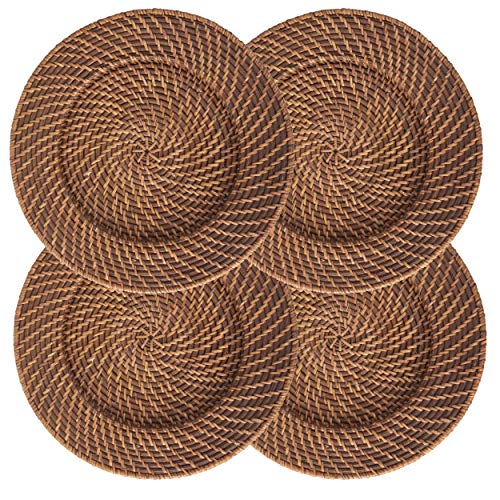 Set of 4 Pack Wicker Charger Plates for Dinner Party Wedding  Woven Rustic Dinnerware Tableware Decoration Placemat Alternative Brown