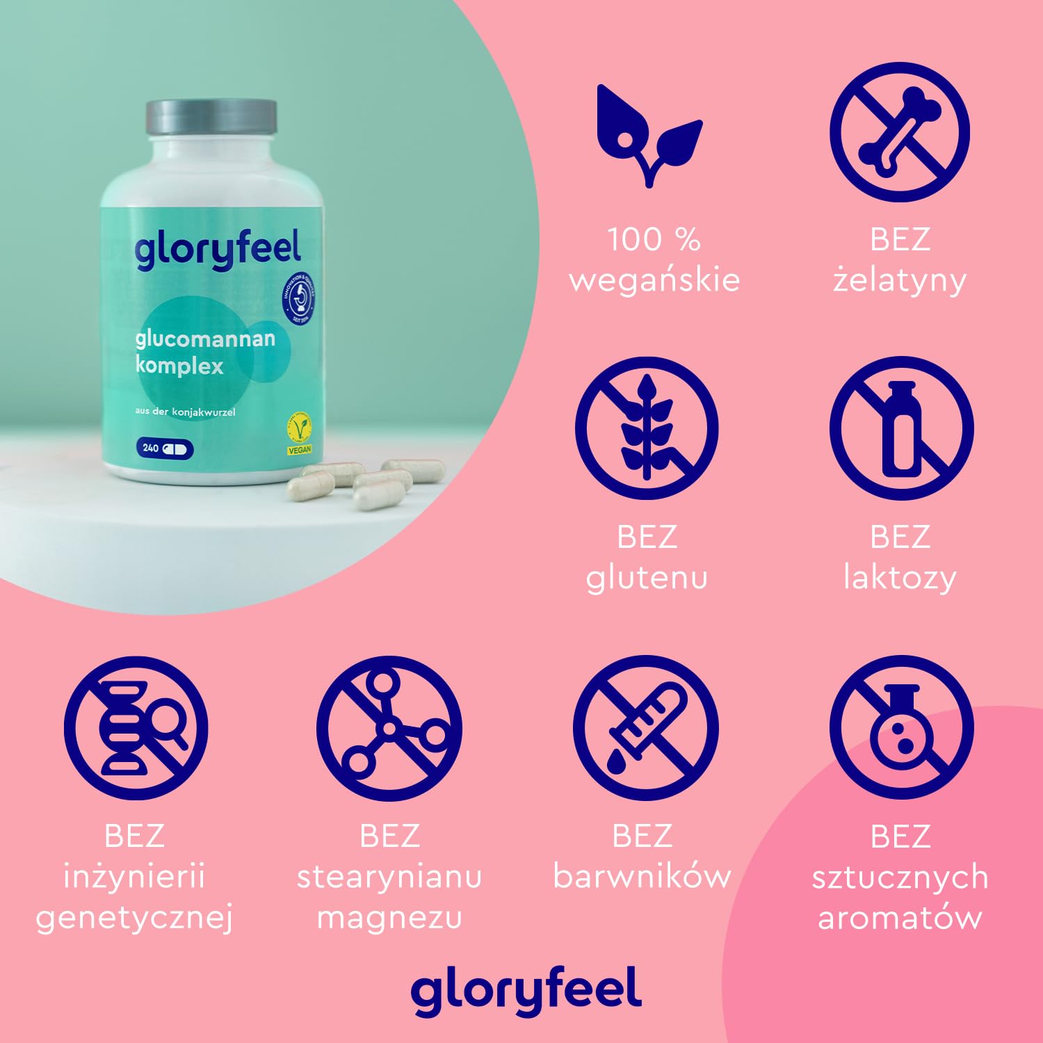 Glukomannan wysokodawkowy - 240 kapsułek - Korzeń Konjac na odchudzanie * - 4000 mg glukomannanu na dzienną dawkę - Z niacyną i chromem - 100% wegańskie i bez niepożądanych dodatków