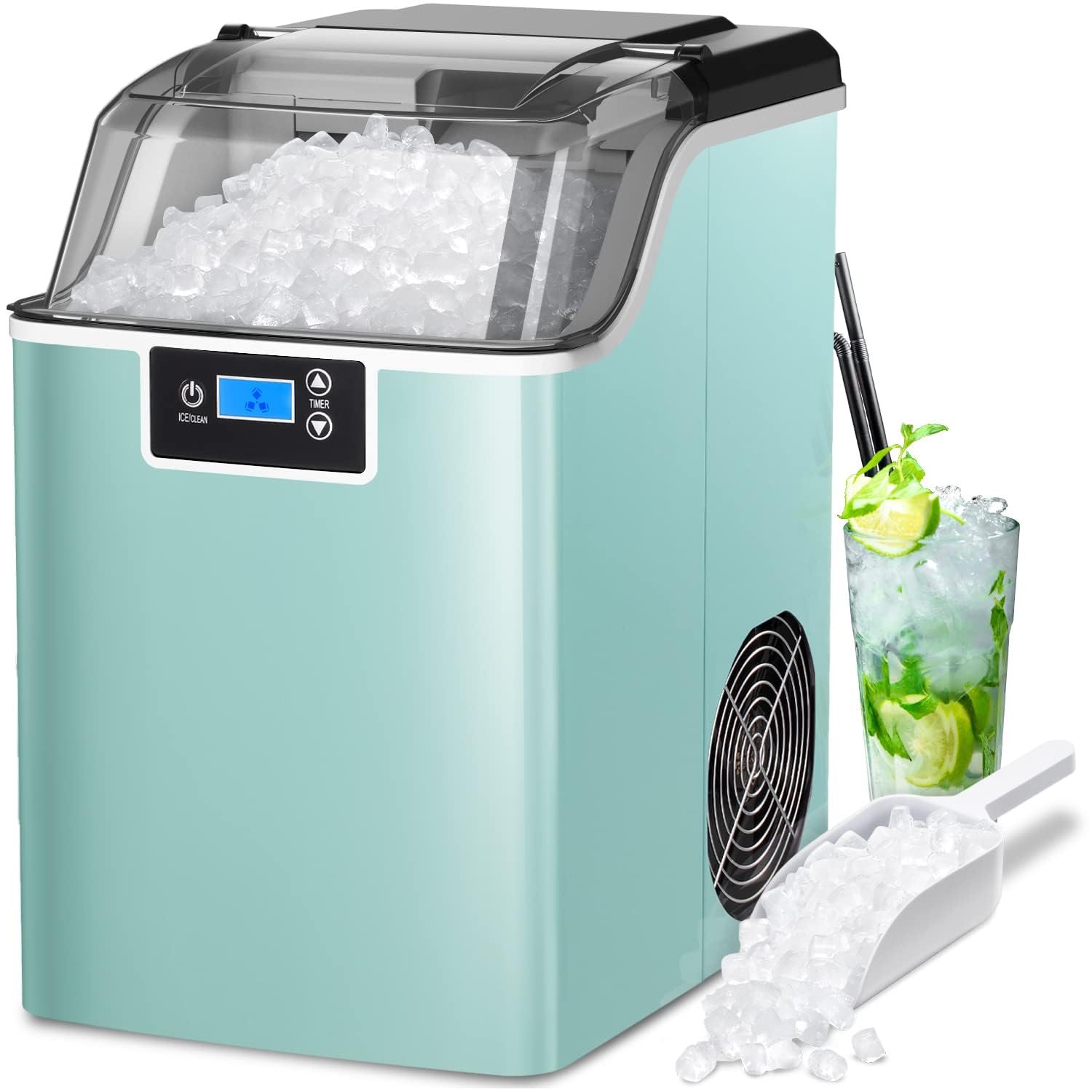 Nugget Ice Maker Countertop Ice Machine Pellet Ice Portable Self-Cleaning Compact Ice Machine, 44lbs/24h With Ice Scoop And Ice Basket For Kitchen/Office/Bar/Party(Green) | Fridge.com