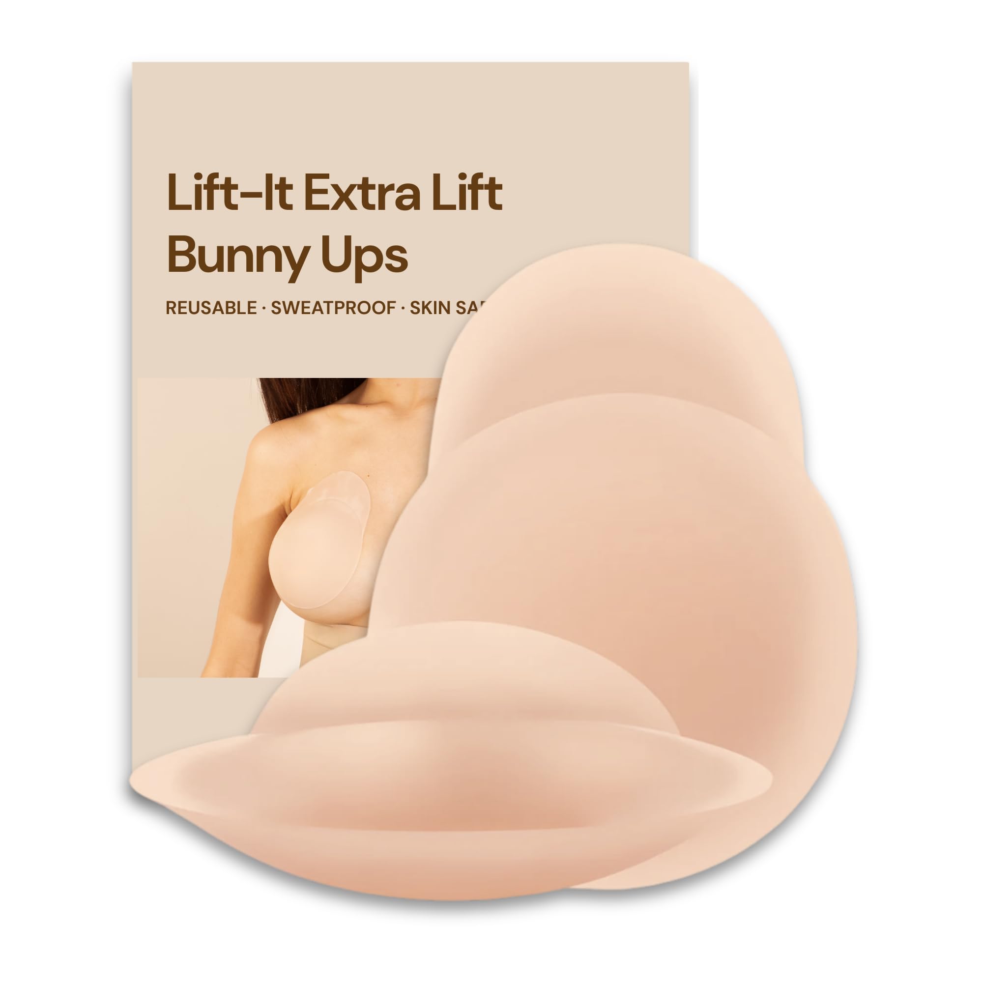 Lift-It Extra Lift Bunny Ups for Women (1 Pair) Reusable, Adhesive, Sweatproof Breast Lift Nipple Covers Push Up Bra Sticky Bra Backless-image-12