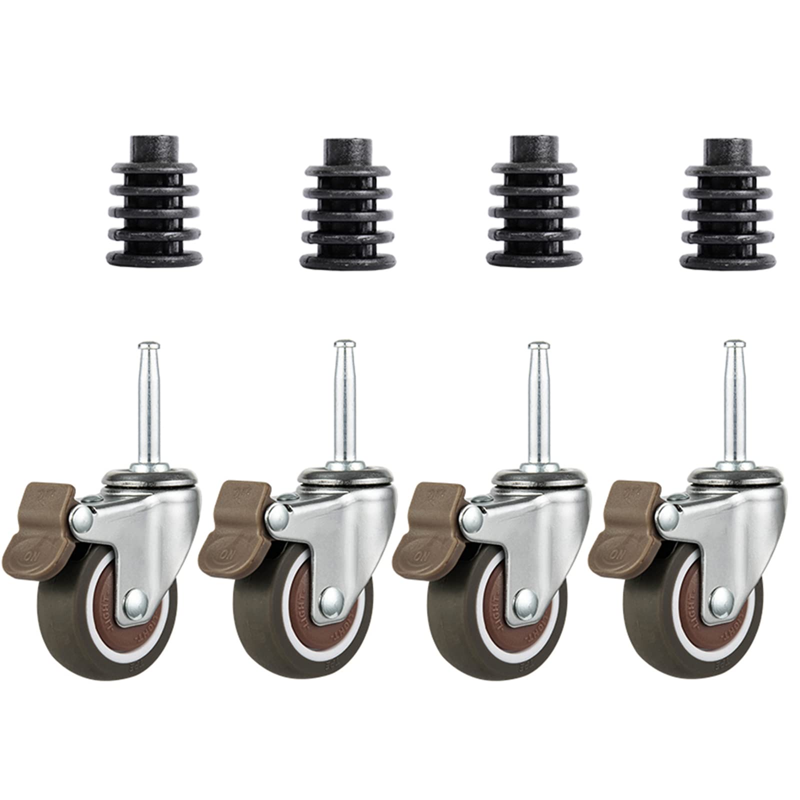 roulettes pivotantes silencieuses de 1,5" avec Frein, adaptées au diamètre du Tube (14/16/19/22 mm, en Option), Roulette de Remplacement, roulettes de Meubles pour Chariot, Berceau, étagères