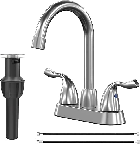 Grifo de lavabo de baño de 2 manijas, 3 o 2 agujeros, grifo de baño de níquel cepillado con líneas de suministro y drenaje emergente, grifo de