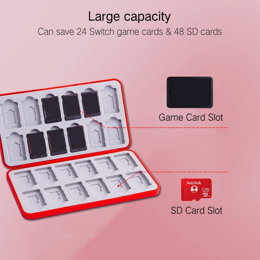 PERFECTSIGHT Cute Switch Game Card Case for Nintendo Switch 2 2025 / Lite/ OLED, 24 Game Holder Cartridge Case for Game Cards and 48 SD Cards, Kawaii Portable Compact Storage Box, Bros - Image 2