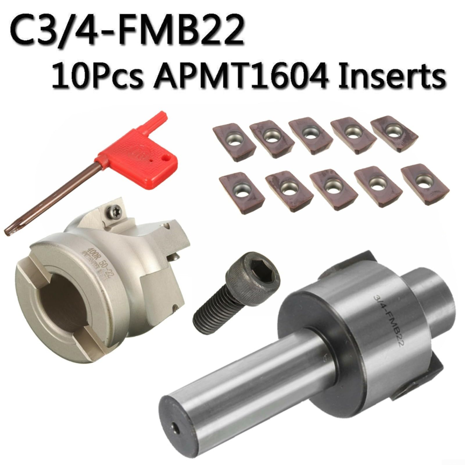 Fresa de frente CNC carburo cementado C3/4-FMB22 soporte 400R-50-22 10 piezas APMT1604