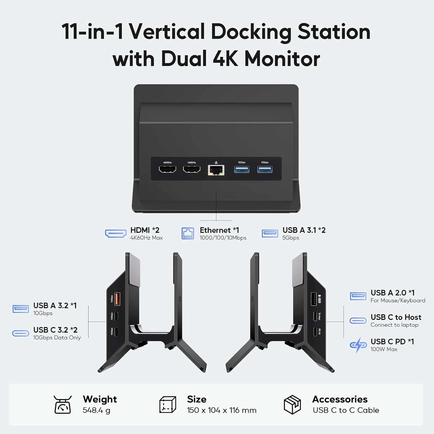 PULWTOP USB C Laptop Docking Station Dual Monitor, 11 in 1