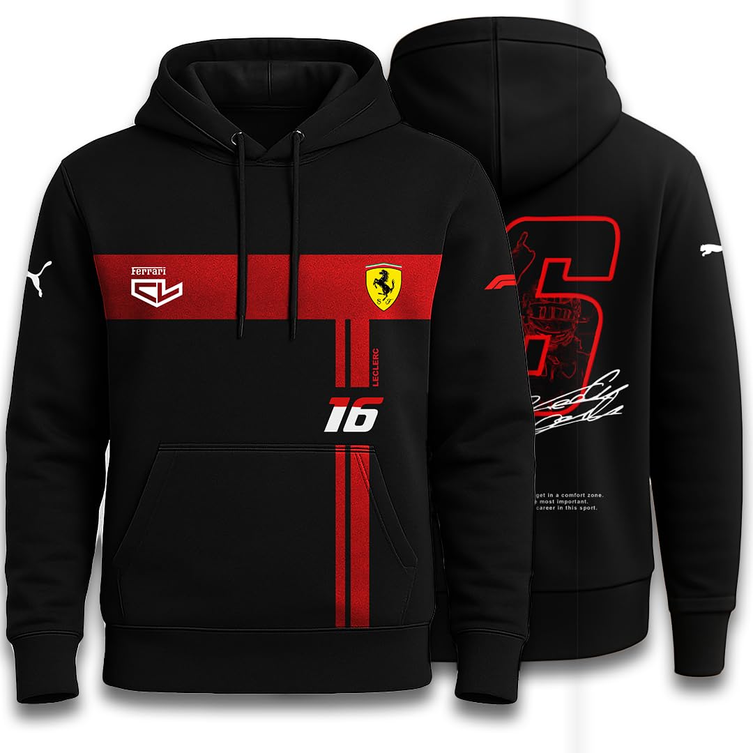 FERR-F1 Motorsport Hoodie 100% Cotton Car Printed Hoodies for Car Enthusiast for Men & Women Black Hoodie