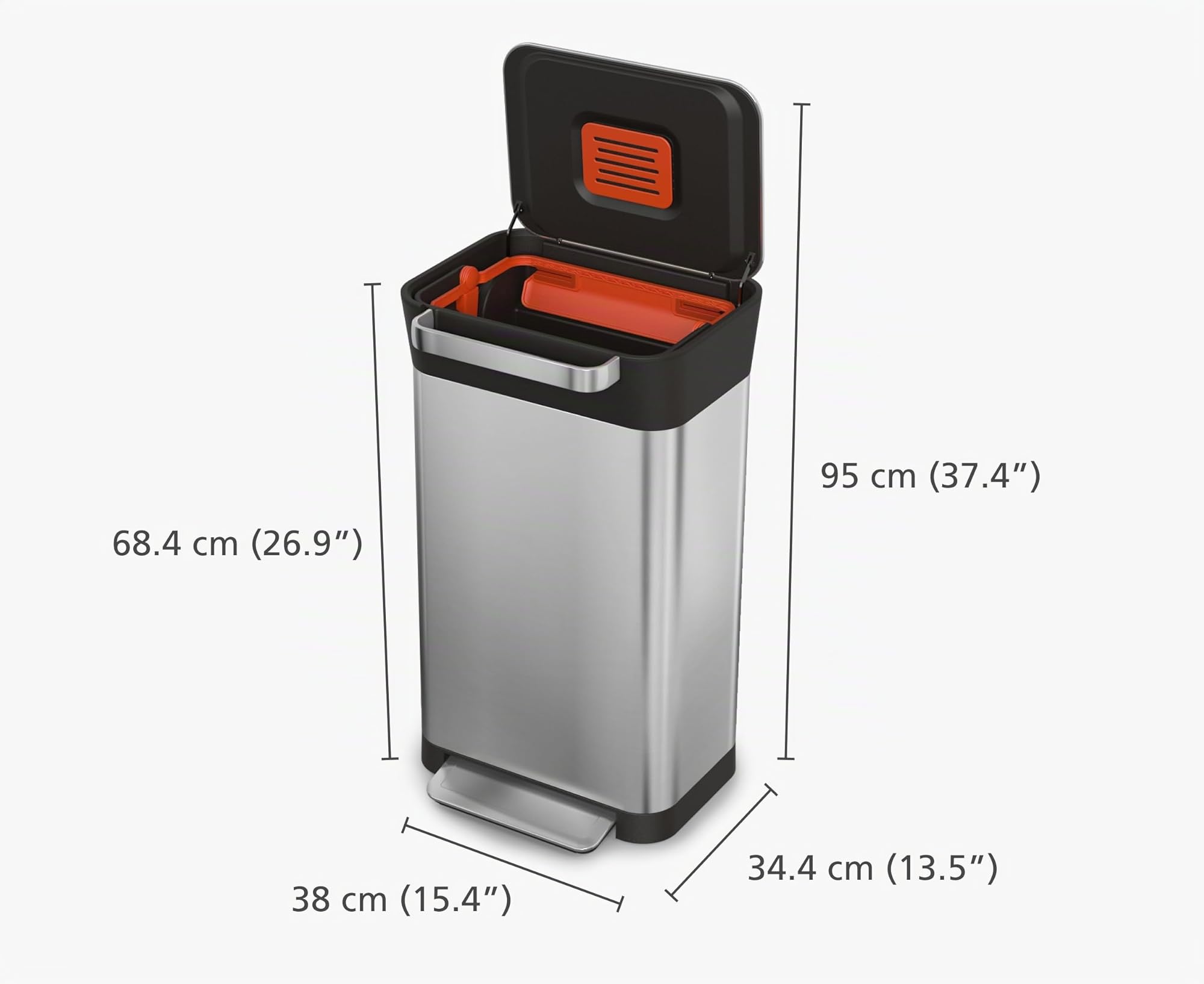 Joseph Joseph Intelligent Waste Titan Müllkompressor, Küchenabfalleimer mit Geruchsfilter, fasst nach der Verdichtung bis zu 90 l, Edelstahl, 30 l