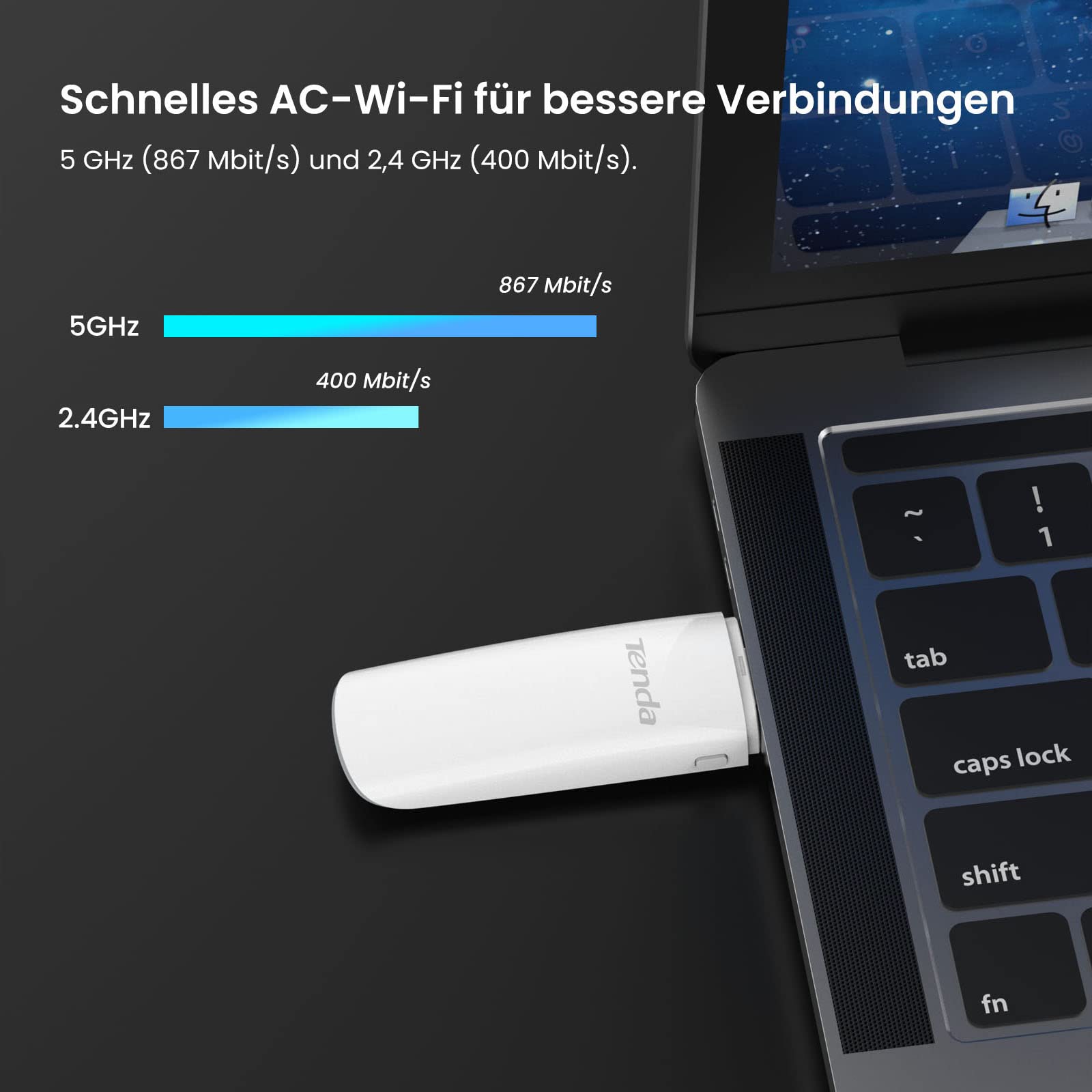 Tenda U12 WLAN Stick AC1300 Dualband WLAN USB-Adapter (5GHz:867Mbit/s+2,4GHz:400Mbit/s), USB 3.0, WLAN USB Stick for PC, unterstützt Windows 11/10/8.1/8/7 & MAC OS 10.6/10.1 2 & Linux