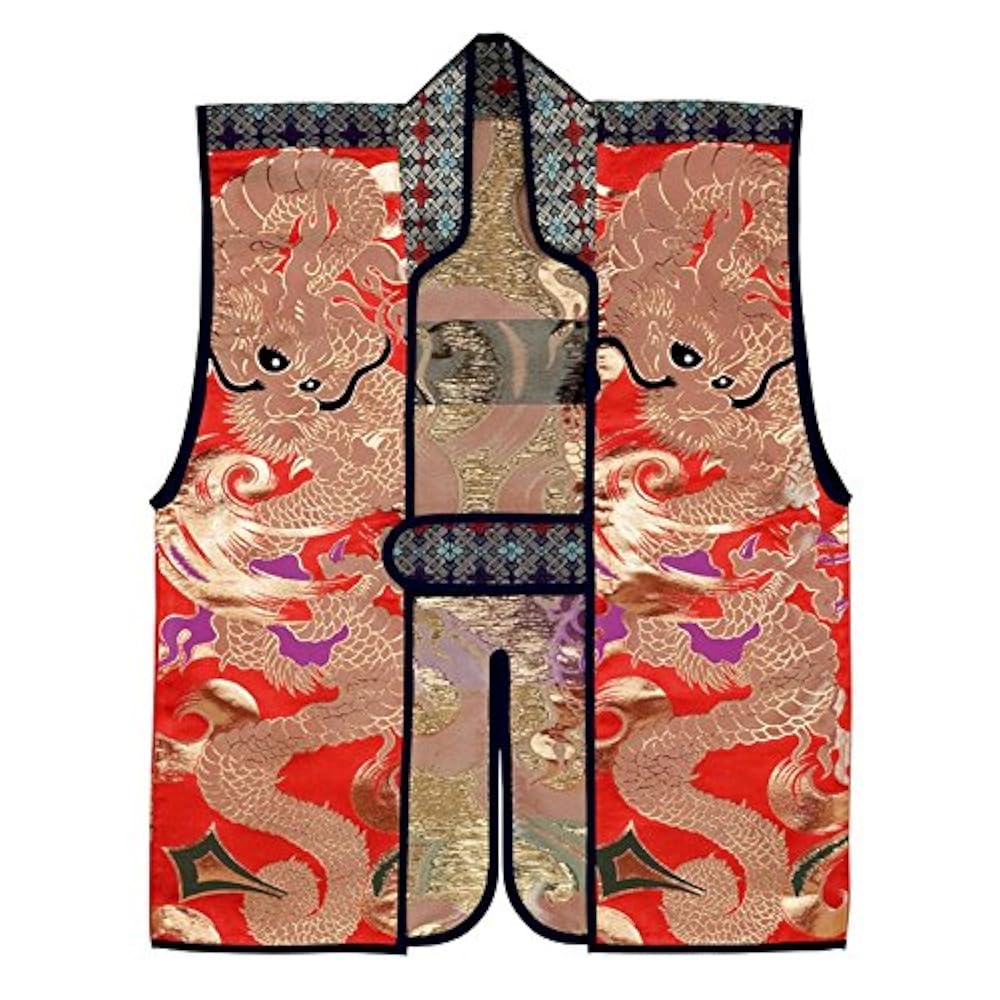 本格陣羽織　大人サイズ　家紋変更可能　金龍柄と赤の金襴生地 本格陣羽織 大人サイズ 家紋変更可能 金龍柄と赤の金襴生地 本格