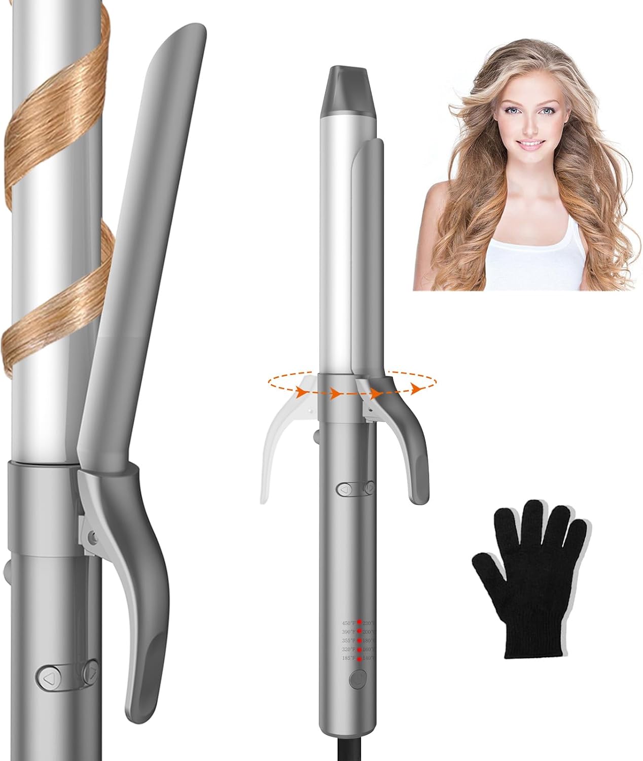 Ukliss Rotating Curling Iron, Hair Curler Automatic Rotating, 30s Rapid Heating Automatic Curling Iron, Dual Voltage 110-240V, Time Saving Self Curling Hair Curler for Short Long Hair