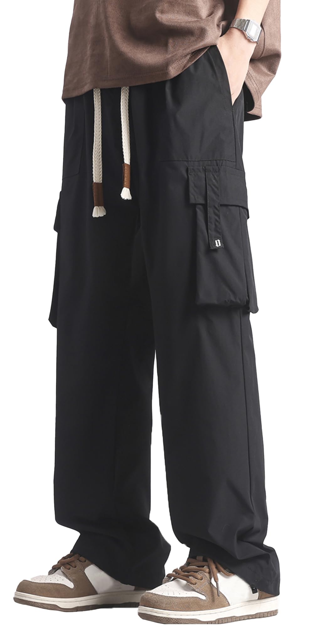 SEAUR Mens Cargo Baggy Pants Joggers Parachute Sweatpants Y2k Hiking Straight Leg Drawstring Trousers