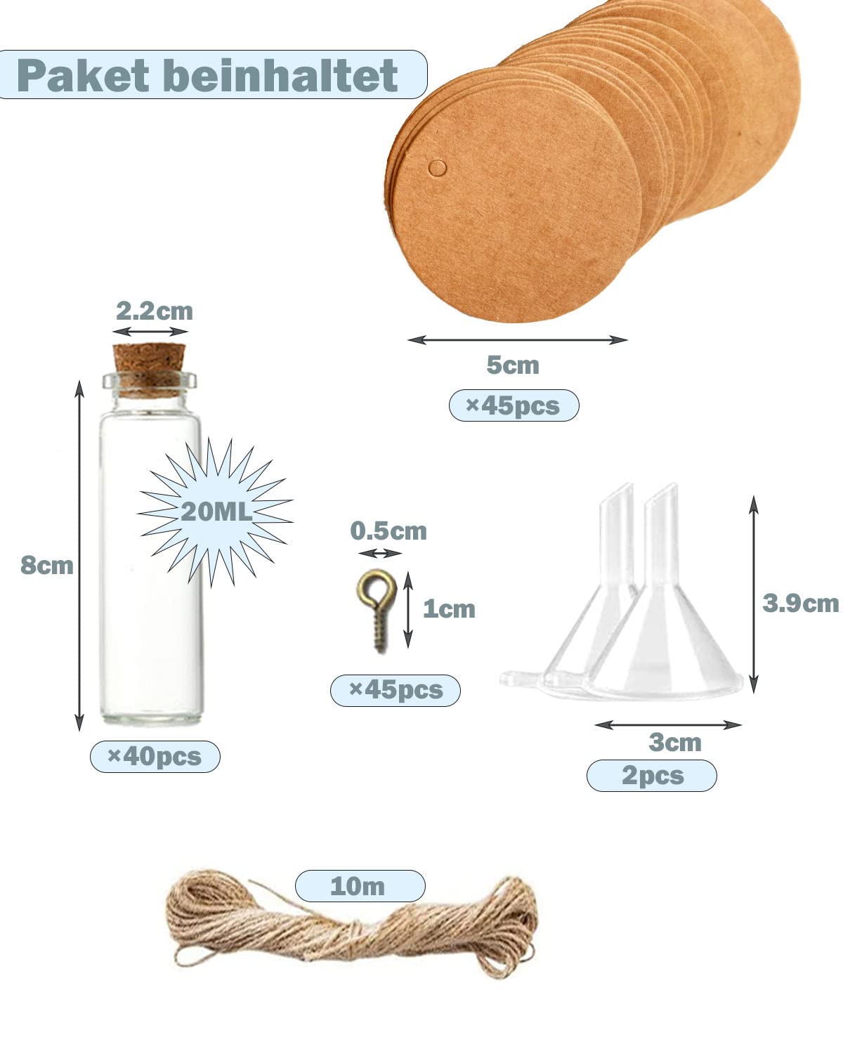 40 Tubes à Essai 20 Ml Avec Bouchon Liège + Accessoires – Mini Bocaux Verre Cadeaux Mariage Noël