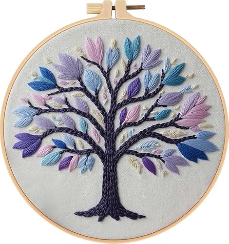 Haootadiy Beginner Embroidery Kit for Adults, Easy Cross Stitch Kit for Beginners and Adults, Full Embroidery Hoop Kit with Needles and Thread Included (Pattern 13)
